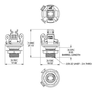 Genuine PURE TONE 1/4" Multi-Contact Mono GOLD Guitar Output Jack - PTT1G
