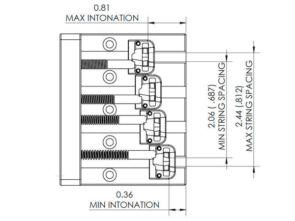 Hipshot 5K400N KickAss Bass Bridge 4-String 5-Hole Retrofits Badass Bass, NICKEL