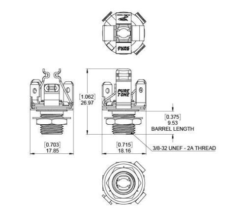 Genuine PURE TONE 1/4" Multi-Contact Nickel STEREO TRS Output Jack - PTT2