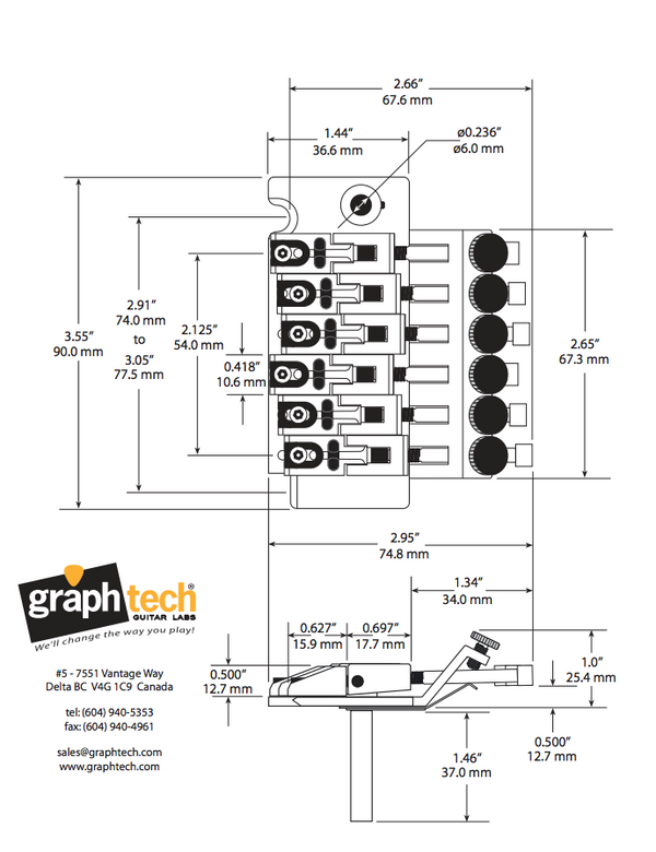 Graph Tech Ghost LB-63 Floyd Rose Tremolo Bridge w/Piezo Pickups GOLD PN-0080-G0