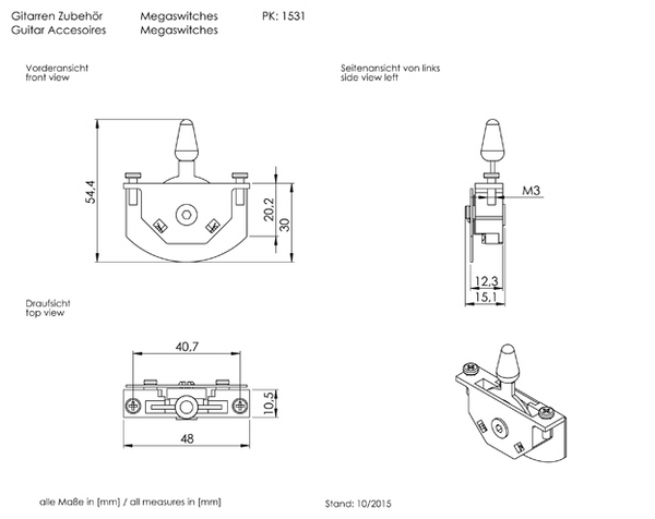 Schaller Germany 5-Way Megaswitch MODEL M for Advanced Pickup Switching