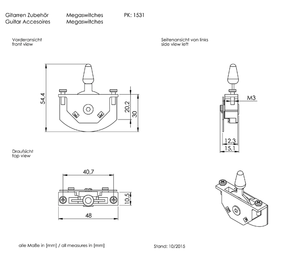 Schaller Germany 5-Way Megaswitch MODEL E for Advanced Pickup Switching