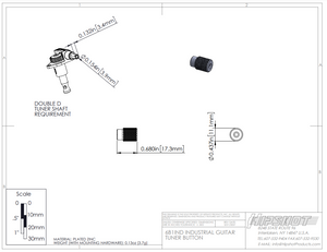 Set of (6) Hipshot SK1 Black Knurled Guitar Tuner Buttons, 6B1IND-B