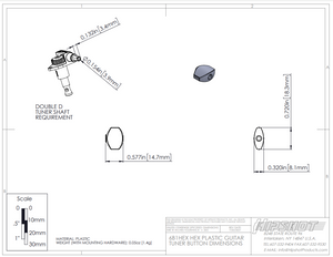 Set of (6) Hipshot D07 HEX Plastic Guitar Tuner Buttons w/ Screws, Pearl, 6B1HEX-P