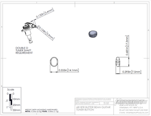 Set of (6) Hipshot D05 Butter Bean Plastic Guitar Tuner Buttons, Pearl 6B1BTR-P