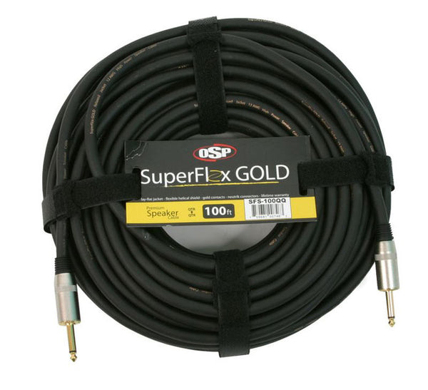 OSP SuperFlex GOLD 100' ft Premium Speaker Cable, 1/4" -1/4", Neutrik Connectors