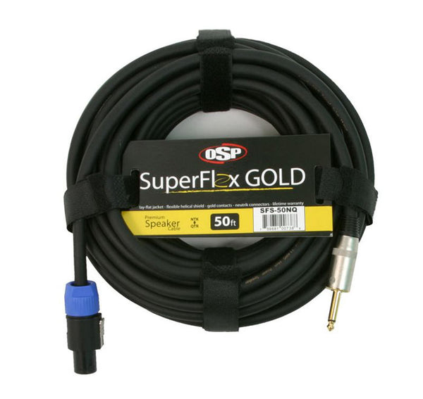 OSP SuperFlex GOLD 50' ft Speaker Cable, Speakon to 1/4", Neutrik Connectors