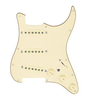 920D Custom Generation  Loaded Pickguard For Strat With Aged White Pickups and Knobs, Aged White Pickguard For Strat, and S7W-MT Wiring Harness