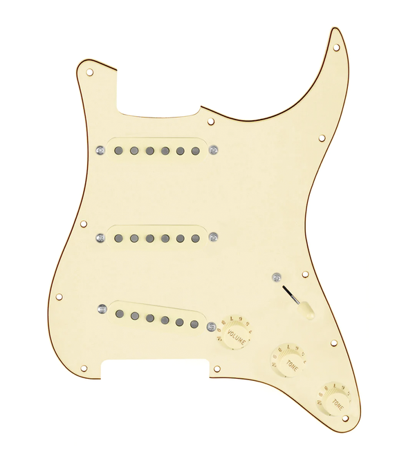 920D Custom Generation  Loaded Pickguard For Strat With Aged White Pickups and Knobs, Aged White Pickguard For Strat, and S7W Wiring Harness