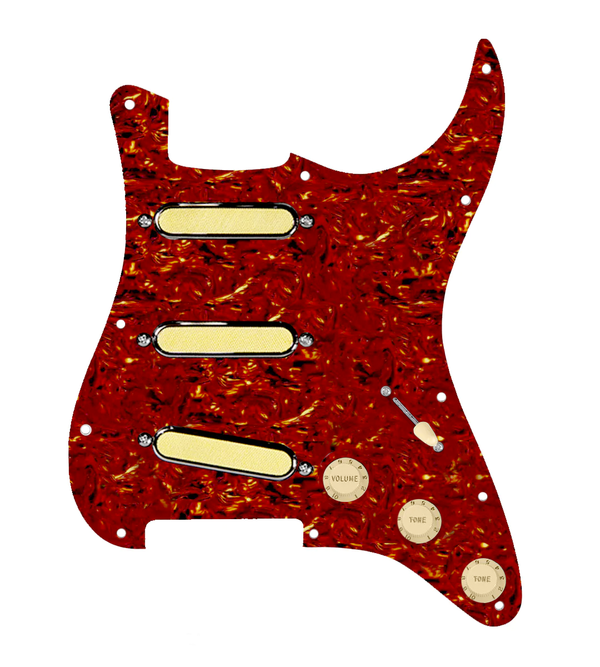 920D Custom Gold Foil Loaded Pickguard For Strat With Aged White Pickups and Knobs, Tortoise Pickguard For Strat, and S5W Wiring Harness