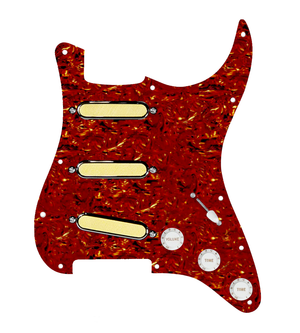 920D Custom Gold Foil Loaded Pickguard For Strat With White Pickups and Knobs, Tortoise Pickguard For Strat, and S5W-BL-V Wiring Harness