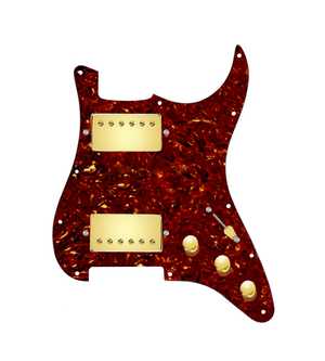 920D Custom Hipster Heaven HH Loaded Pickguard for Strat With Gold Cool Kids Humbuckers, Tortoise Pickguard, and S3W-HH Wiring Harness
