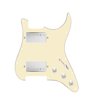 920D Custom Hipster Heaven HH Loaded Pickguard for Strat With Nickel Cool Kids Humbuckers, Aged White Pickguard, and S3W-HH Wiring Harness