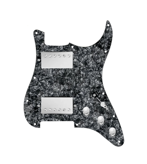 920D Custom Hipster Heaven HH Loaded Pickguard for Strat With Nickel Cool Kids Humbuckers, Black Pearl Pickguard, and S3W-HH Wiring Harness