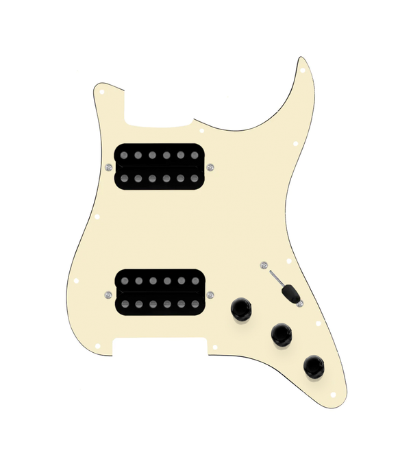 920D Custom Hipster Heaven HH Loaded Pickguard for Strat With Uncovered Cool Kids Humbuckers, Aged White Pickguard, and S5W-HH Wiring Harness