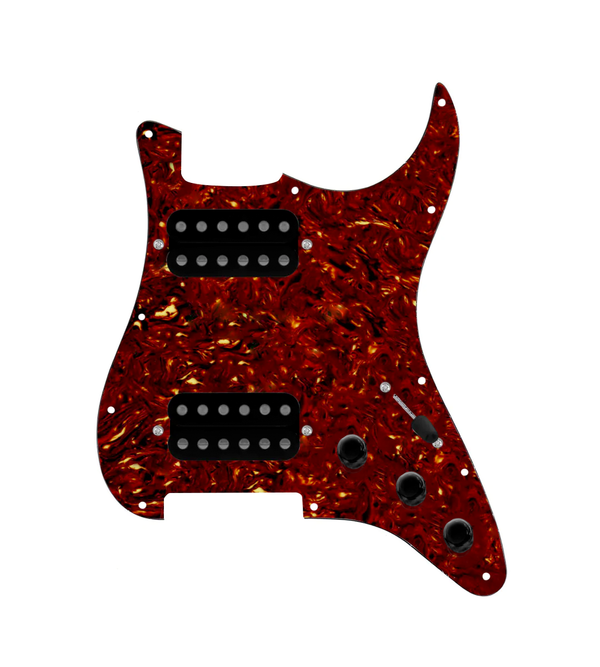 920D Custom Hipster Heaven HH Loaded Pickguard for Strat With Uncovered Cool Kids Humbuckers, Tortoise Pickguard, and S5W-HH Wiring Harness