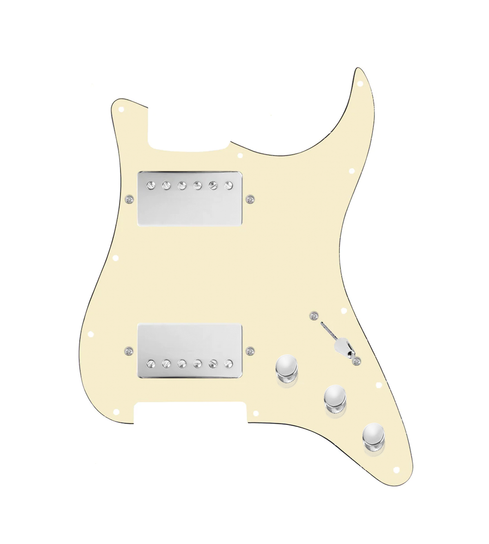 920D Custom Hot And Heavy HH Loaded Pickguard for Strat With Nickel Roughneck Humbuckers, Aged White Pickguard, and S5W-HH Wiring Harness