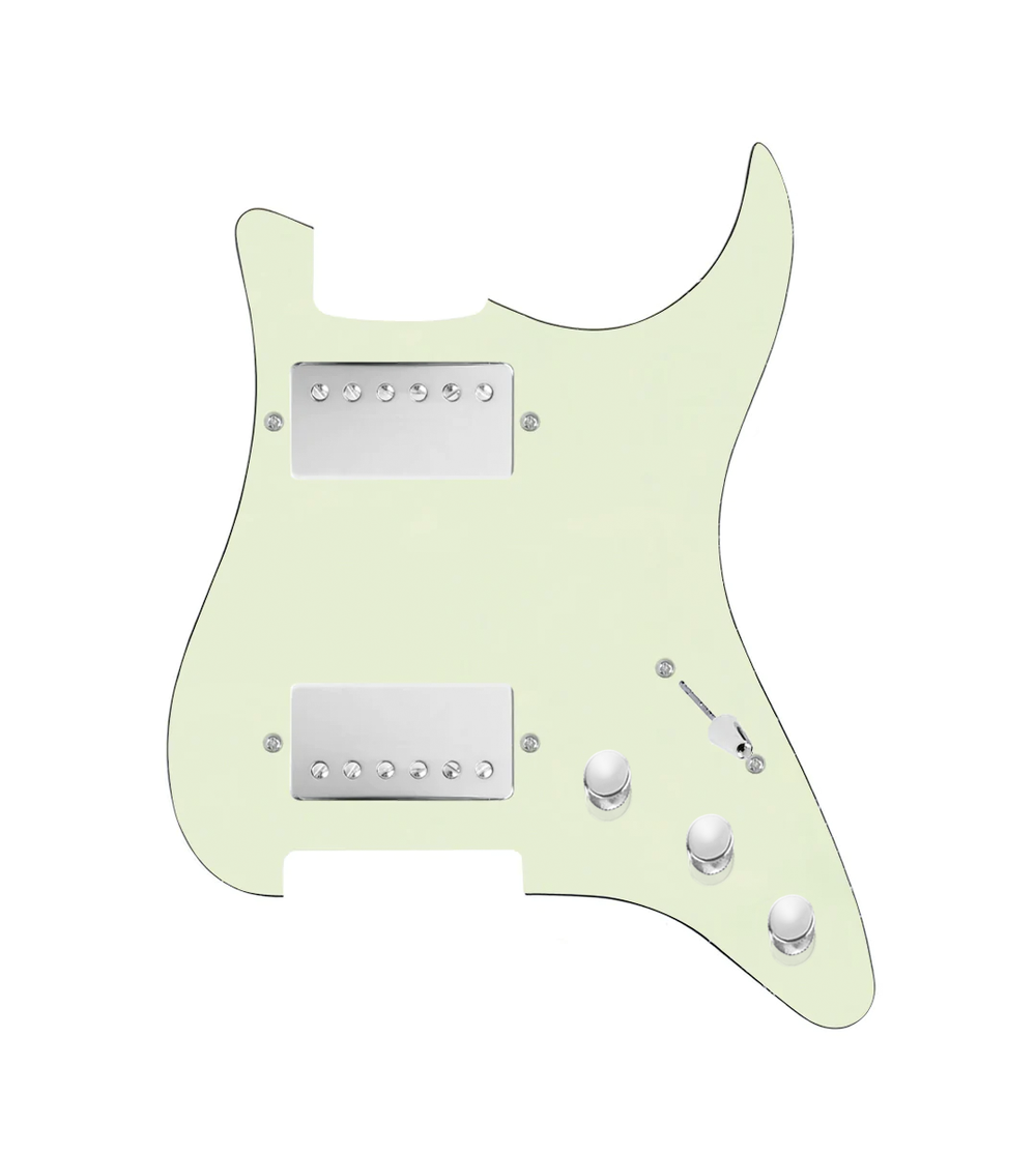920D Custom Hot And Heavy HH Loaded Pickguard for Strat With Nickel Roughneck Humbuckers, Mint Green Pickguard, and S5W-HH Wiring Harness