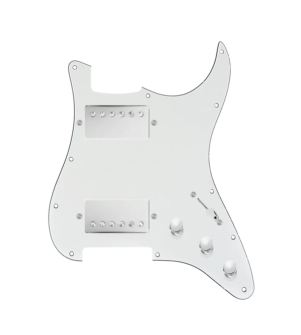 920D Custom Hot And Heavy HH Loaded Pickguard for Strat With Nickel Roughneck Humbuckers, Parchment Pickguard, and S3W-HH Wiring Harness
