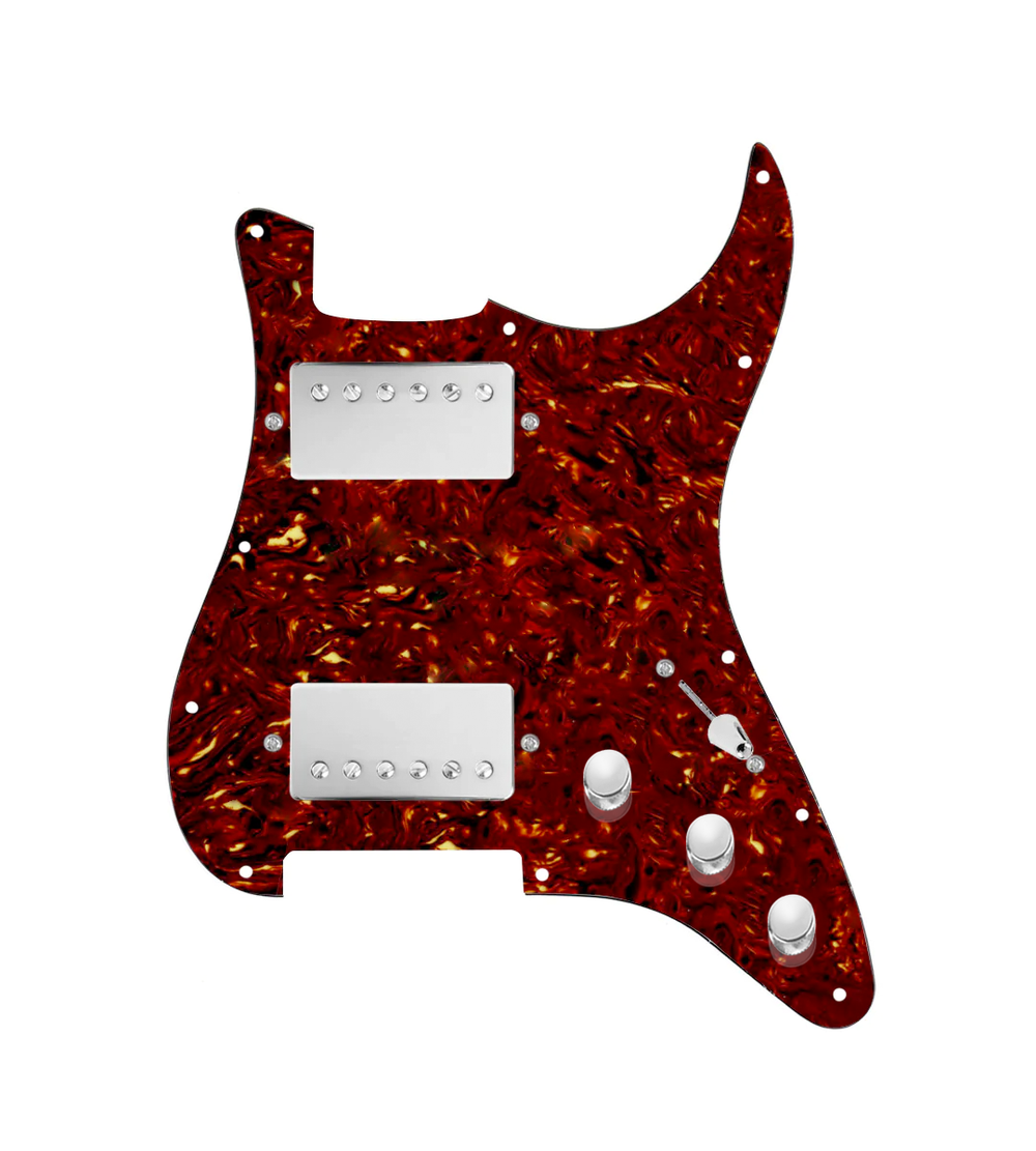 920D Custom Hot And Heavy HH Loaded Pickguard for Strat With Nickel Roughneck Humbuckers, Tortoise Pickguard, and S3W-HH Wiring Harness