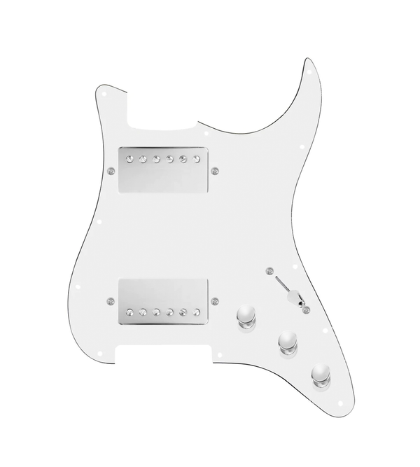 920D Custom Hot And Heavy HH Loaded Pickguard for Strat With Nickel Roughneck Humbuckers, White Pickguard, and S3W-HH Wiring Harness