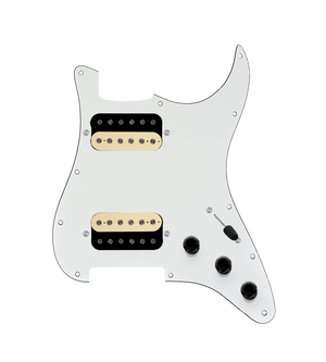 920D Custom Hot And Heavy HH Loaded Pickguard for Strat With Uncovered Roughneck Humbuckers, Parchment Pickguard, and S5W-HH Wiring Harness