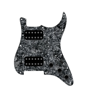 920D Custom Hushed And Humble HH Loaded Pickguard for Strat With Uncovered Smoothie Humbuckers, Black Pearl Pickguard, and S5W-HH Wiring Harness