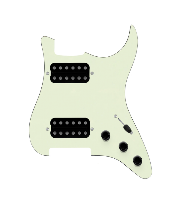 920D Custom Hushed And Humble HH Loaded Pickguard for Strat With Uncovered Smoothie Humbuckers, Mint Green Pickguard, and S5W-HH Wiring Harness