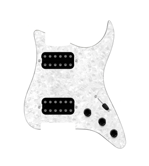 920D Custom Hushed And Humble HH Loaded Pickguard for Strat With Uncovered Smoothie Humbuckers, White Pearl Pickguard, and S3W-HH Wiring Harness