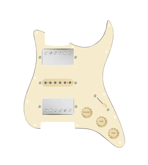 920D Custom HSH Loaded Pickguard for Stratocaster With Nickel Smoothie Humbuckers, Aged White Texas Vintage Pickups, Aged White Pickguard, and S5W-HSH Wiring Harness