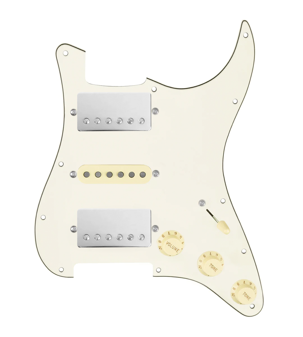 920D Custom HSH Loaded Pickguard for Stratocaster With Nickel Smoothie Humbuckers, Aged White Texas Vintage Pickups, Parchment Pickguard, and S5W-HSH Wiring Harness