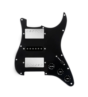 920D Custom HSH Loaded Pickguard for Stratocaster With Nickel Smoothie Humbuckers, Black Texas Vintage Pickups, Black Pickguard, and S5W-HSH Wiring Harness