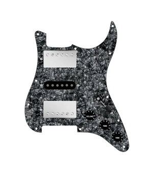 920D Custom HSH Loaded Pickguard for Stratocaster With Nickel Smoothie Humbuckers, Black Texas Vintage Pickups, Black Pearl Pickguard, and S5W-HSH Wiring Harness
