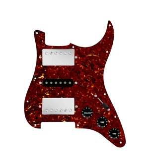 920D Custom HSH Loaded Pickguard for Stratocaster With Nickel Smoothie Humbuckers, Black Texas Vintage Pickups, Tortoise Pickguard, and S5W-HSH Wiring Harness