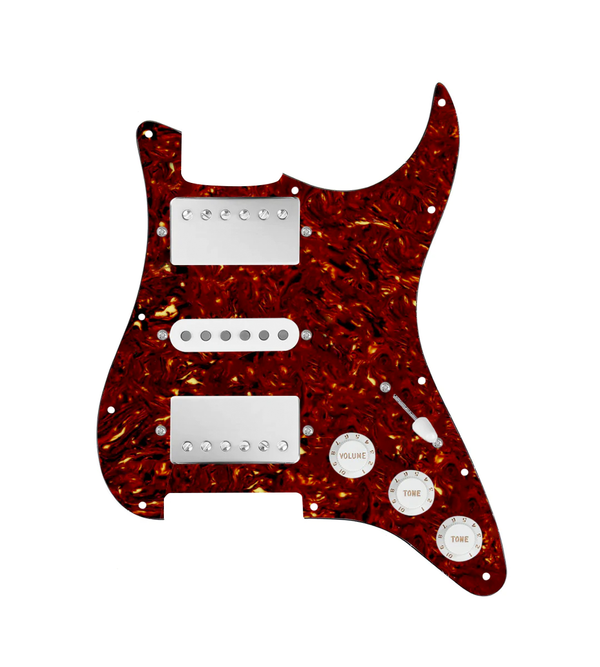 920D Custom HSH Loaded Pickguard for Stratocaster With Nickel Smoothie Humbuckers, White Texas Vintage Pickups, Tortoise Pickguard, and S5W-HSH Wiring Harness