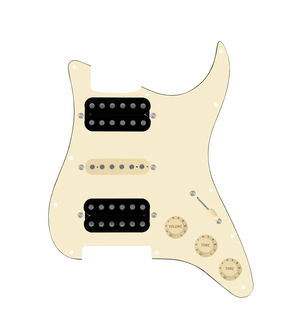 920D Custom HSH Loaded Pickguard for Stratocaster With Uncovered Smoothie Humbuckers, Aged White Texas Vintage Pickups, Aged White Pickguard, and S5W-HSH Wiring Harness