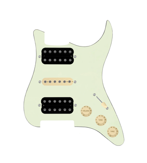 920D Custom HSH Loaded Pickguard for Stratocaster With Uncovered Smoothie Humbuckers, Aged White Texas Vintage Pickups, Mint Green Pickguard, and S5W-HSH Wiring Harness