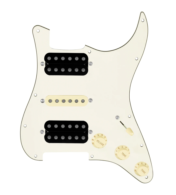 920D Custom HSH Loaded Pickguard for Stratocaster With Uncovered Smoothie Humbuckers, Aged White Texas Vintage Pickups, Parchment Pickguard, and S5W-HSH Wiring Harness