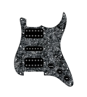 920D Custom HSH Loaded Pickguard for Stratocaster With Uncovered Smoothie Humbuckers, Black Texas Vintage Pickups, Black Pearl Pickguard, and S5W-HSH Wiring Harness