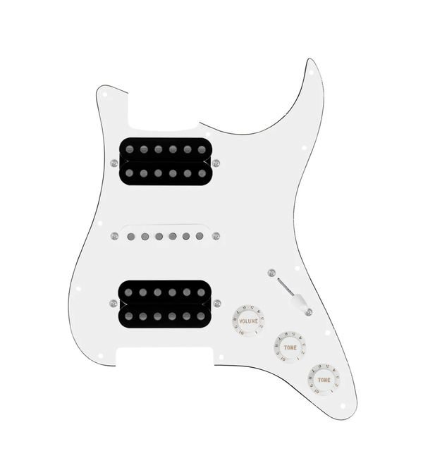 920D Custom HSH Loaded Pickguard for Stratocaster With Uncovered Smoothie Humbuckers, White Texas Vintage Pickups, White Pickguard, and S5W-HSH Wiring Harness
