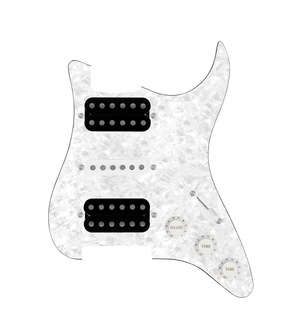 920D Custom HSH Loaded Pickguard for Stratocaster With Uncovered Smoothie Humbuckers, White Texas Vintage Pickups, White Pearl Pickguard, and S5W-HSH Wiring Harness