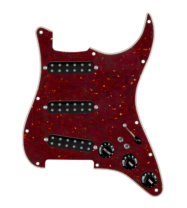 920D Custom Polyphonic Loaded Pickguard for Strat With Black Pickups and Knobs, Tortoise Pickguard, and S7W-2T Wiring Harness