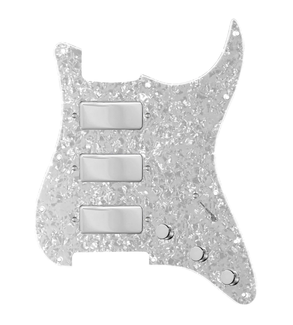 920D Custom Stadium Triple Mini Humbucker Loaded Pickguard for Strat With A White Pearl Pickguard and S7W-500K Wiring Harness
