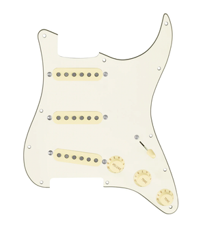 920D Custom Texas Grit Loaded Pickguard for Strat With Aged White Pickups and Knobs, Parchment Pickguard, and S7W Wiring Harness