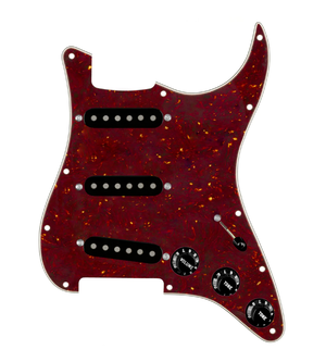 920D Custom Texas Grit Loaded Pickguard for Strat With Black Pickups and Knobs, Tortoise Pickguard, and S5W Wiring Harness