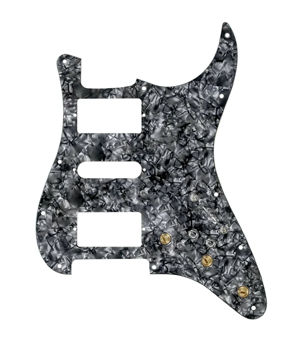 920D Custom HSH Pre-Wired Pickguard for Strat With A Black Pearl Pickguard and S7W-HSH-2T Wiring Harness