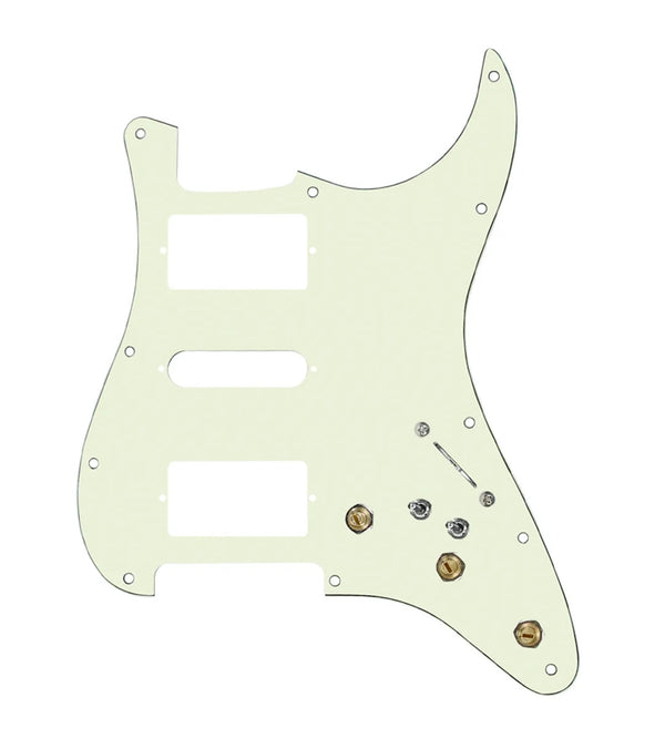 920D Custom HSH Pre-Wired Pickguard for Strat With A Mint Green Pickguard and S7W-HSH-2T Wiring Harness