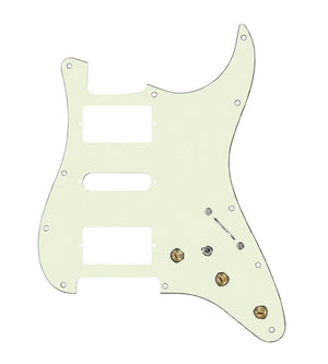 920D Custom HSH Pre-Wired Pickguard for Strat With A Mint Green Pickguard and S7W-HSH-MT Wiring Harness