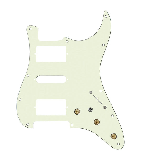 920D Custom HSH Pre-Wired Pickguard for Strat With A Mint Green Pickguard and S7W-HSH-MT Wiring Harness