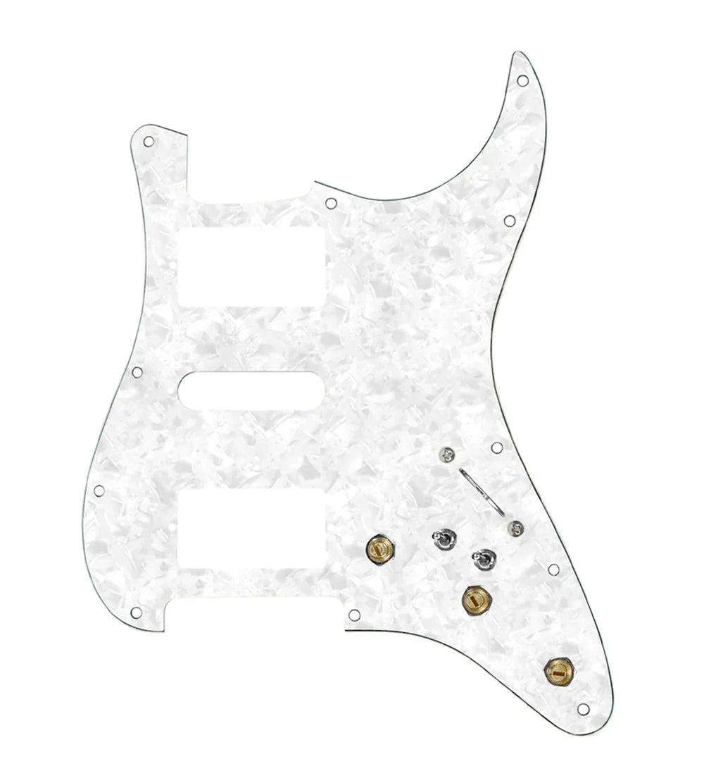 920D Custom HSH Pre-Wired Pickguard for Strat With A White Pearl Pickguard and S7W-HSH-2T Wiring Harness